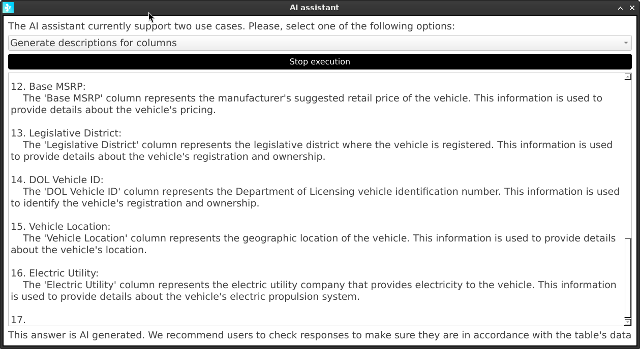 AI assistance in understanding the columns of a table